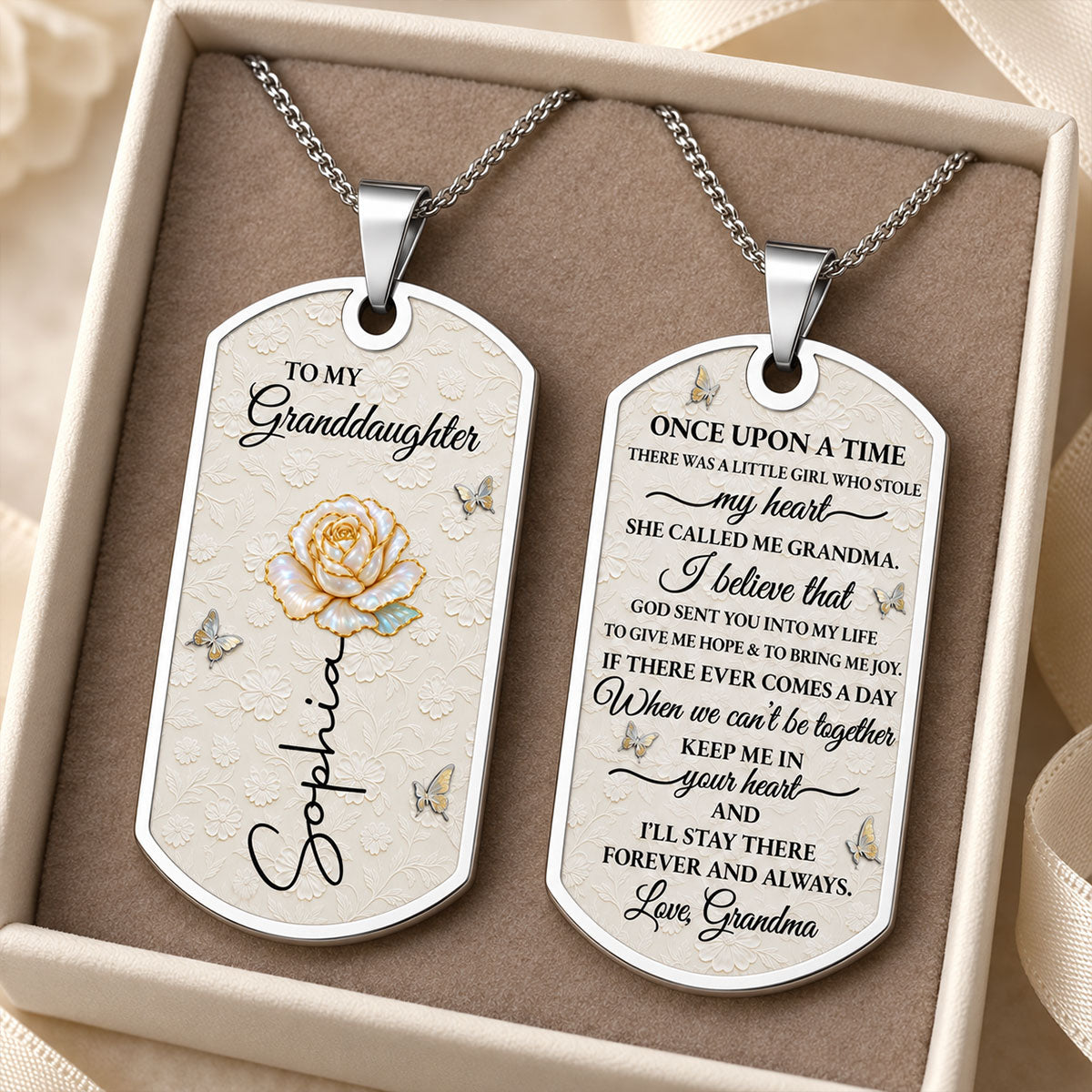 To My Granddaughter Love You Forever Flower Necklace,Personalized Custom Dog Tag Necklace,Gift For Granddaughters 16529c89-dbc4-4bff-b0ca-04ab80c89d28-3.jpg
