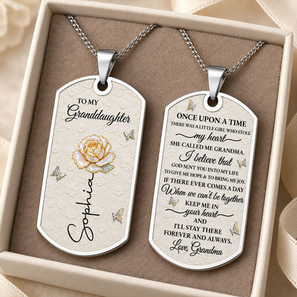 To My Granddaughter Love You Forever Flower Necklace,Personalized Custom Dog Tag Necklace,Gift For Granddaughters 16529c89-dbc4-4bff-b0ca-04ab80c89d28-3.jpg