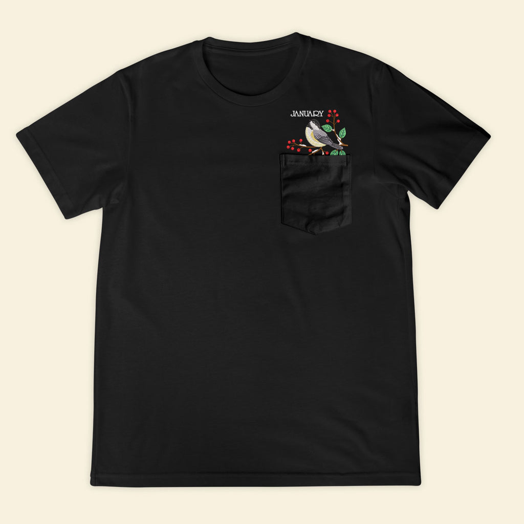 Embroidery Birthmonth January Bird Pocket T-shirt - Birthday Gift Tee 1689147595531.jpg