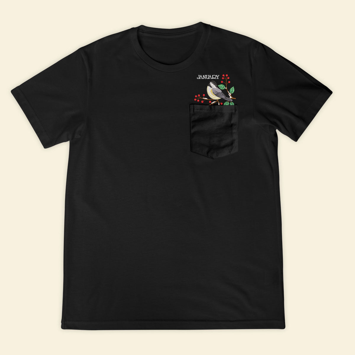 Embroidery Birthmonth January Bird Pocket T-shirt - Birthday Gift Tee 1689147595531.jpg