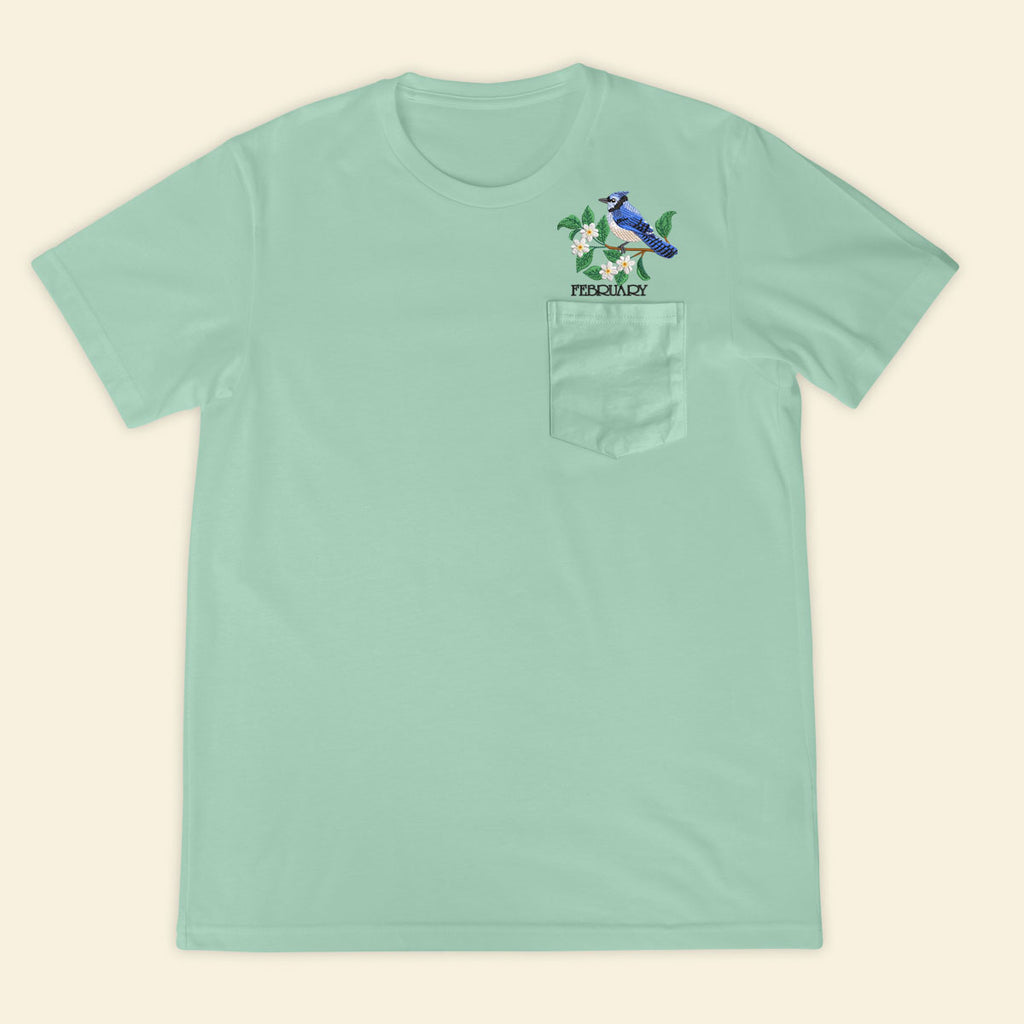 Embroidery Birthmonth February Bird Pocket T-shirt - Birthday Gift Tee 1689148195058.jpg