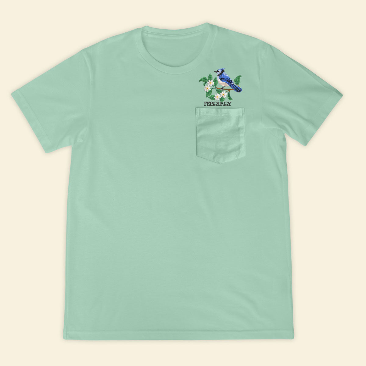 Embroidery Birthmonth February Bird Pocket T-shirt - Birthday Gift Tee 1689148195058.jpg