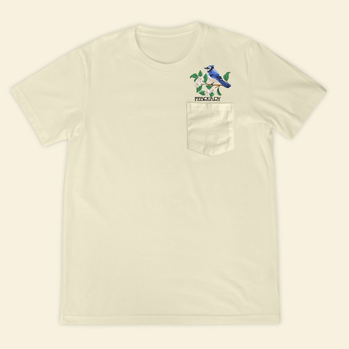 Embroidery Birthmonth February Bird Pocket T-shirt - Birthday Gift Tee 1689148195072.jpg