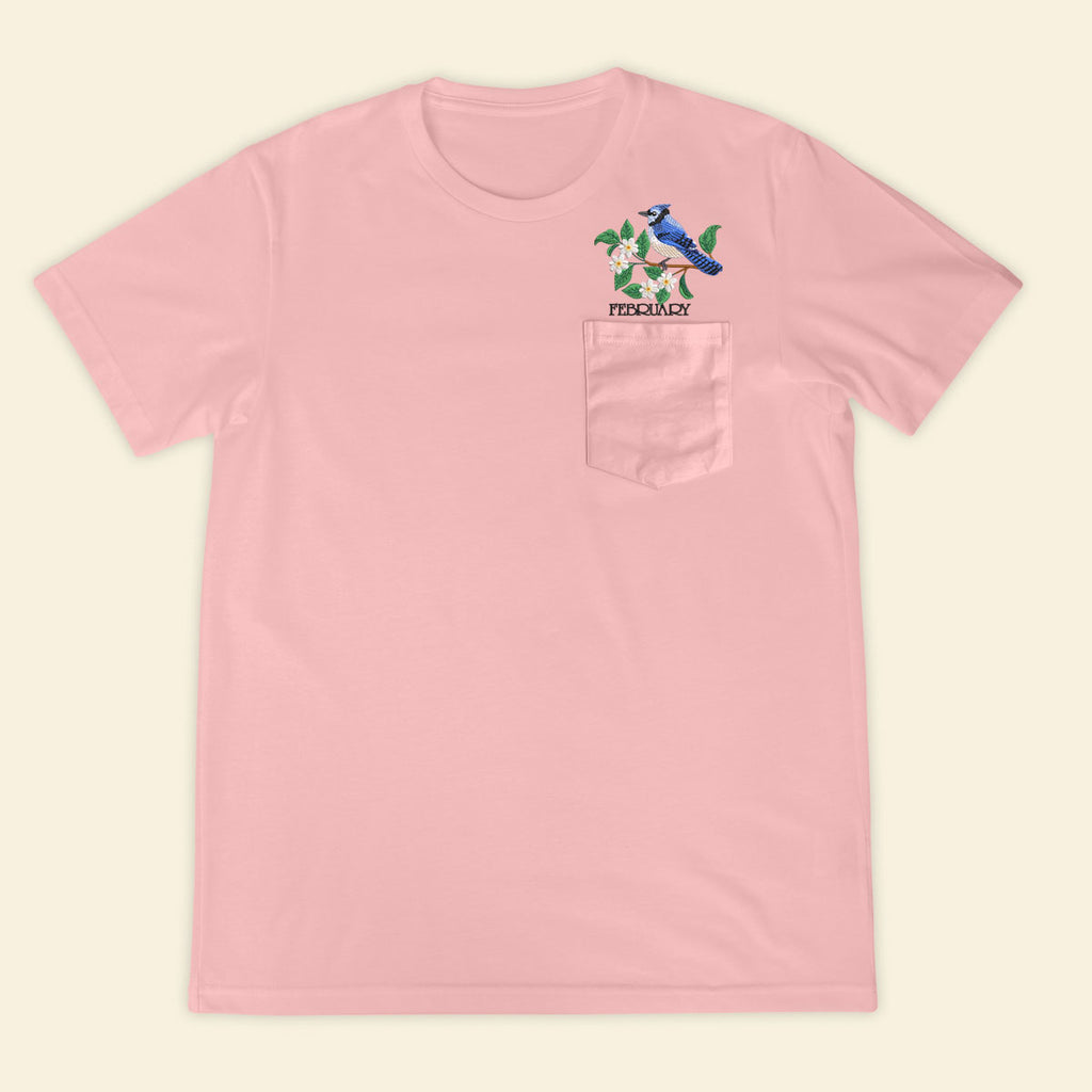 Embroidery Birthmonth February Bird Pocket T-shirt - Birthday Gift Tee 1689148195567.jpg