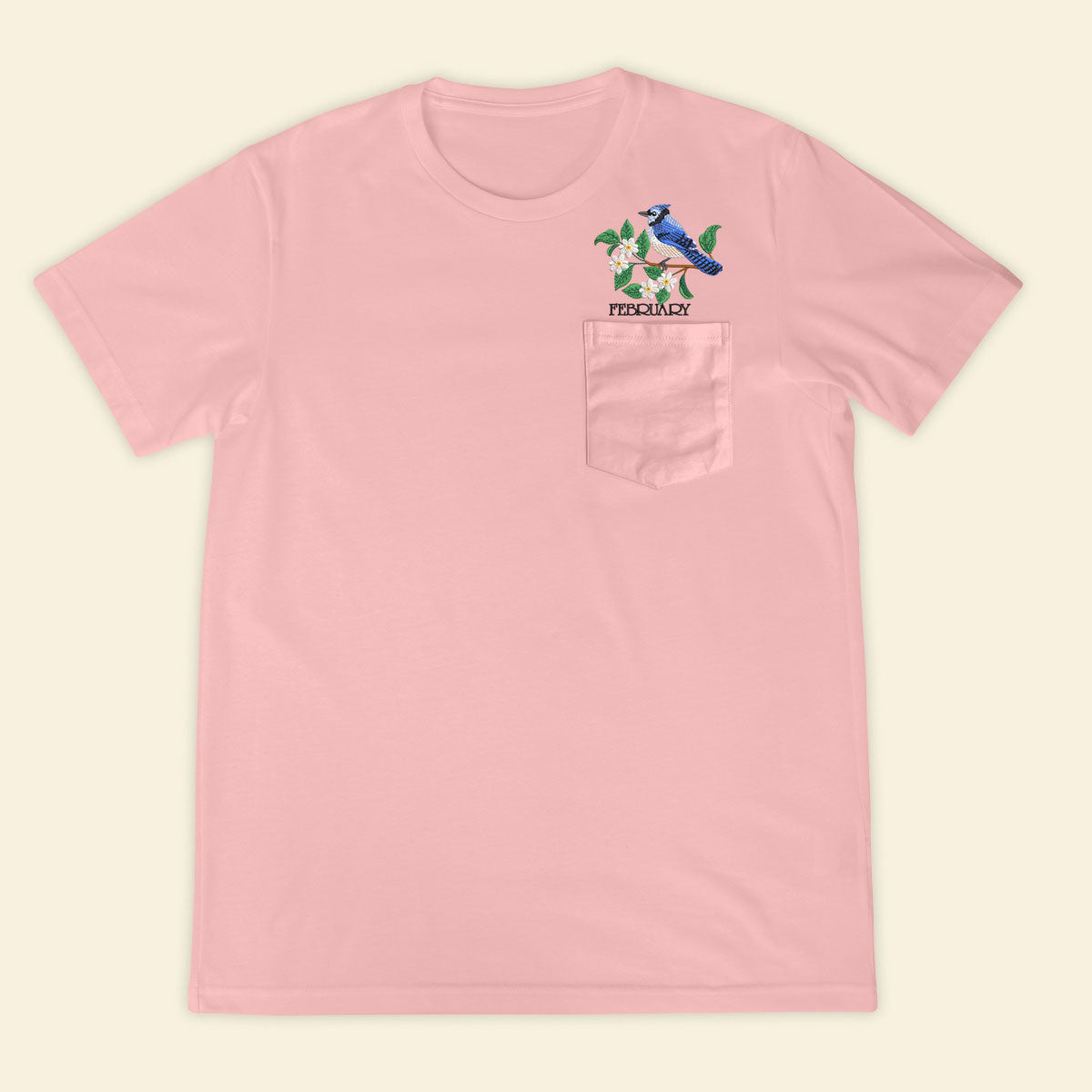 Embroidery Birthmonth February Bird Pocket T-shirt - Birthday Gift Tee 1689148195567.jpg