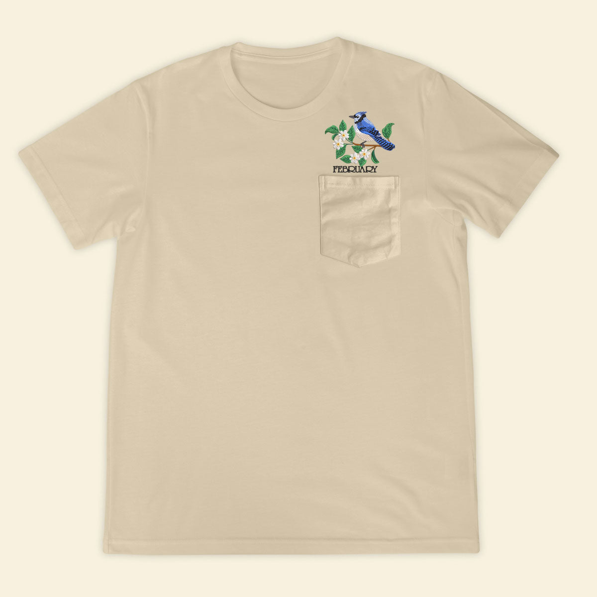Embroidery Birthmonth February Bird Pocket T-shirt - Birthday Gift Tee 1689148195587.jpg