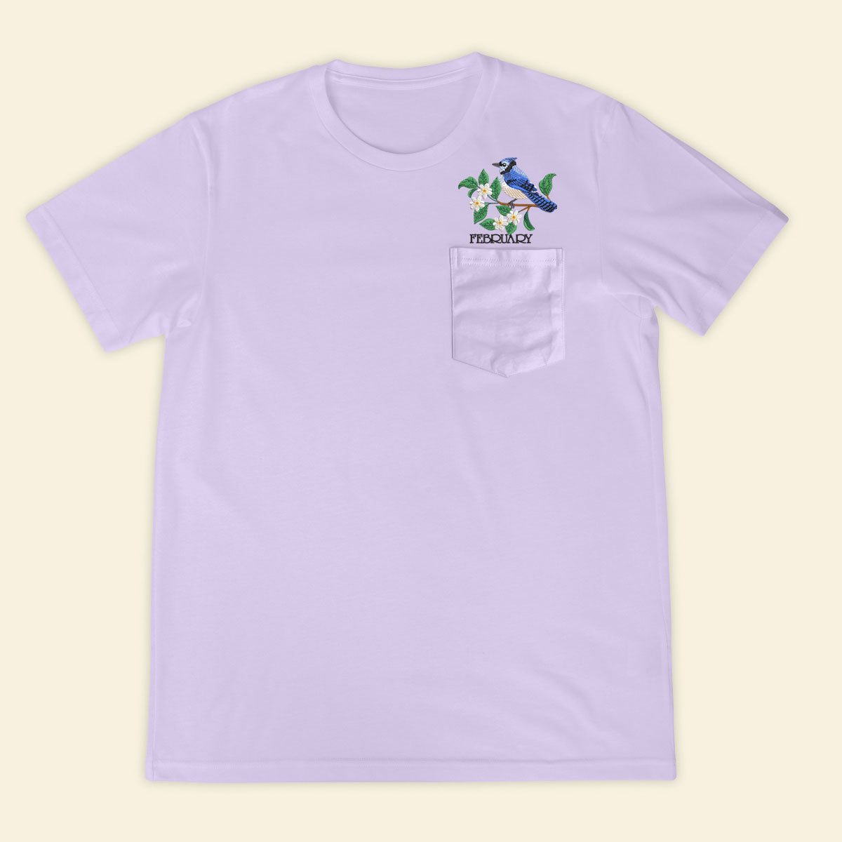 Embroidery Birthmonth February Bird Pocket T-shirt - Birthday Gift Tee 1689148195591.jpg