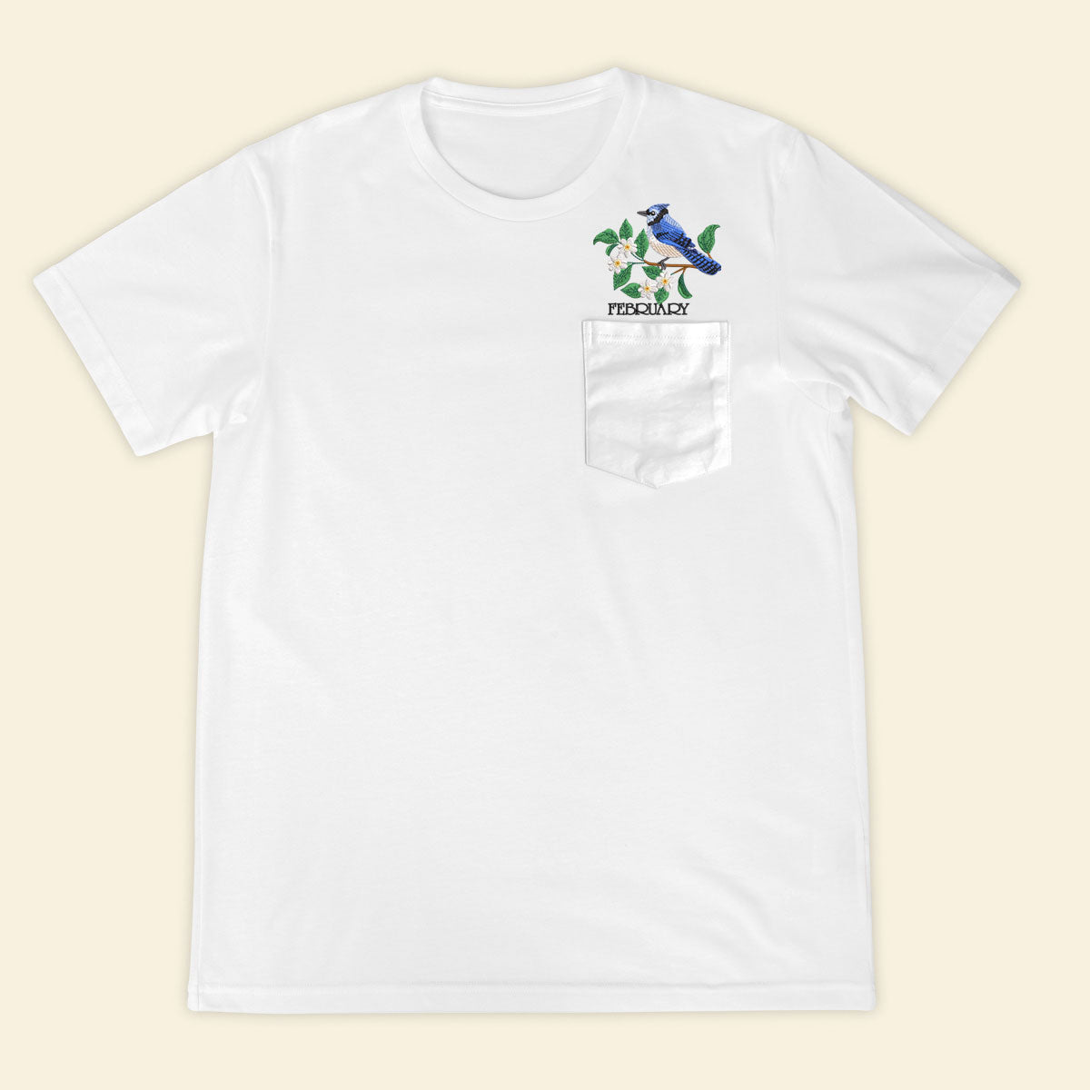 Embroidery Birthmonth February Bird Pocket T-shirt - Birthday Gift Tee 1689148195653.jpg
