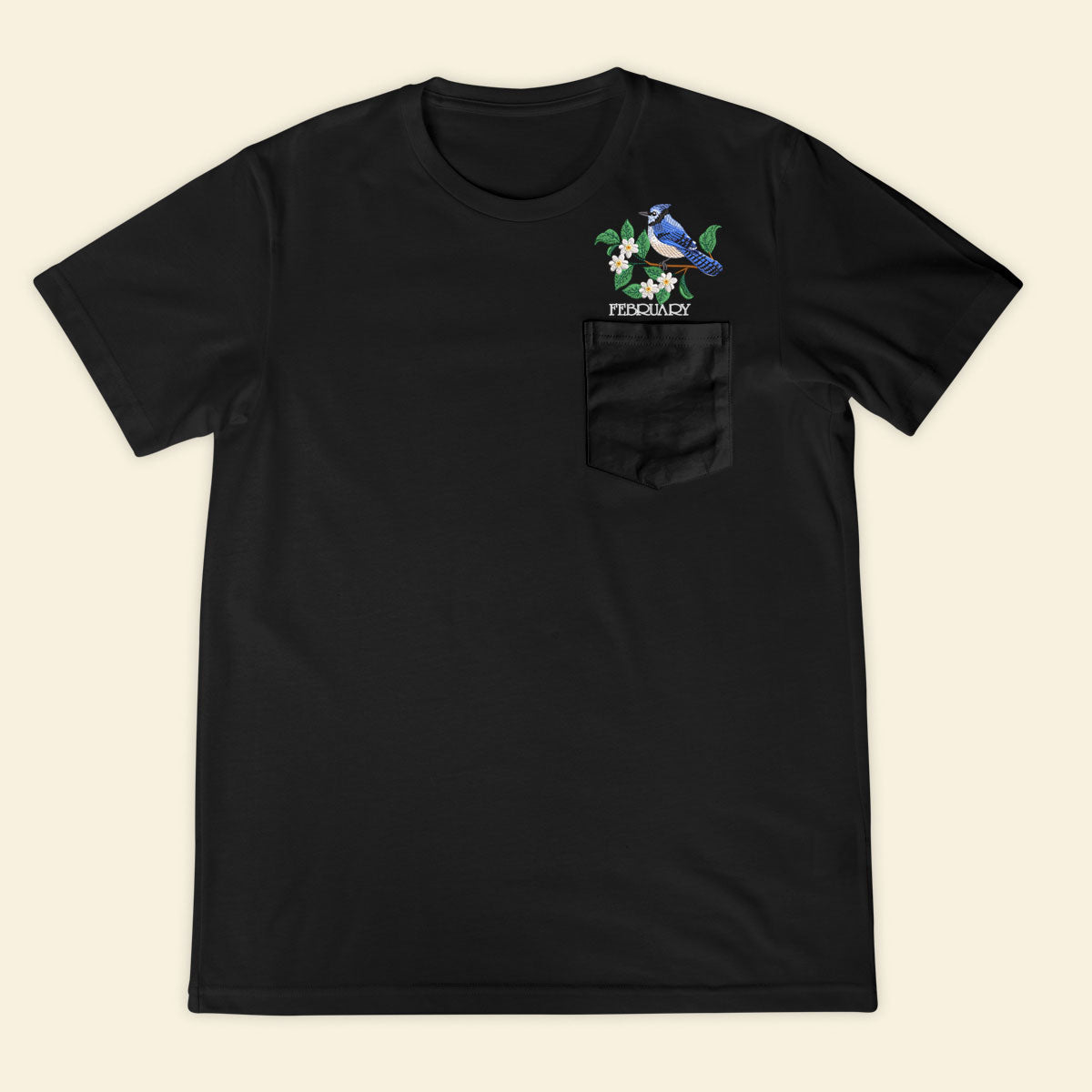 Embroidery Birthmonth February Bird Pocket T-shirt - Birthday Gift Tee 1689148195674.jpg