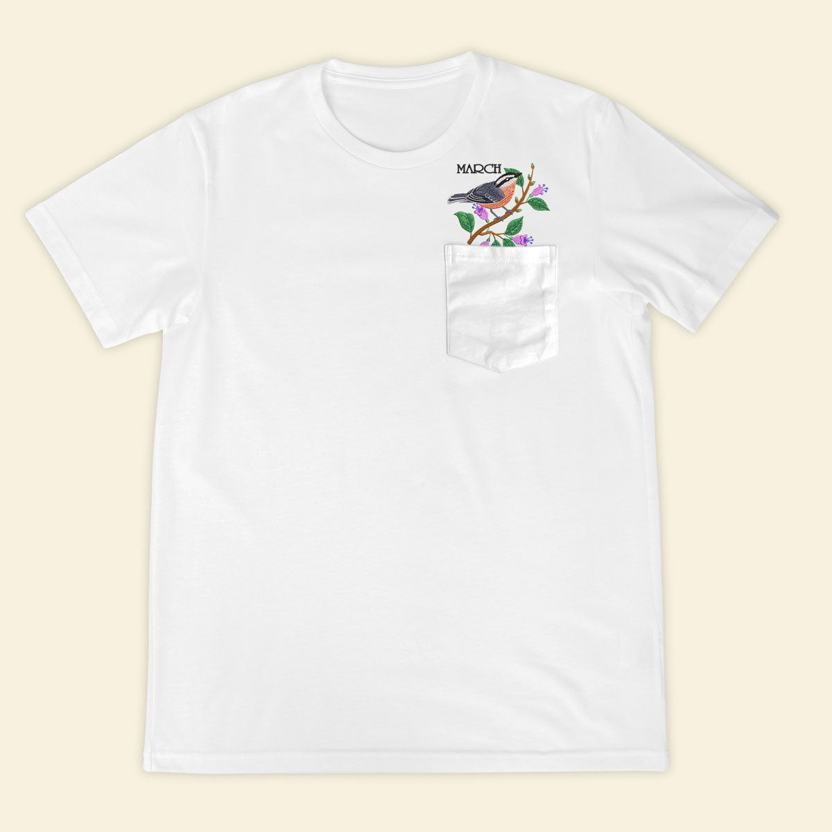 Embroidery Birthmonth March Bird Pocket T-shirt - Birthday Gift Tee 1689148774625.jpg