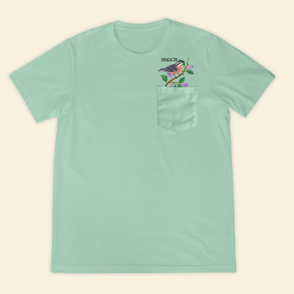 Embroidery Birthmonth March Bird Pocket T-shirt - Birthday Gift Tee 1689148775138.jpg