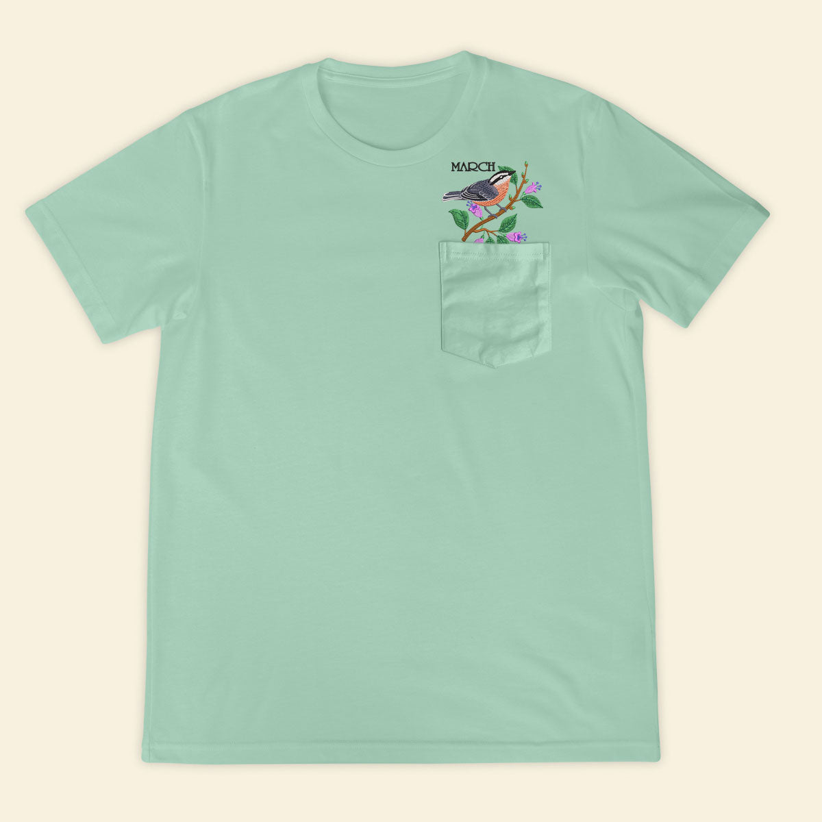 Embroidery Birthmonth March Bird Pocket T-shirt - Birthday Gift Tee 1689148775138.jpg