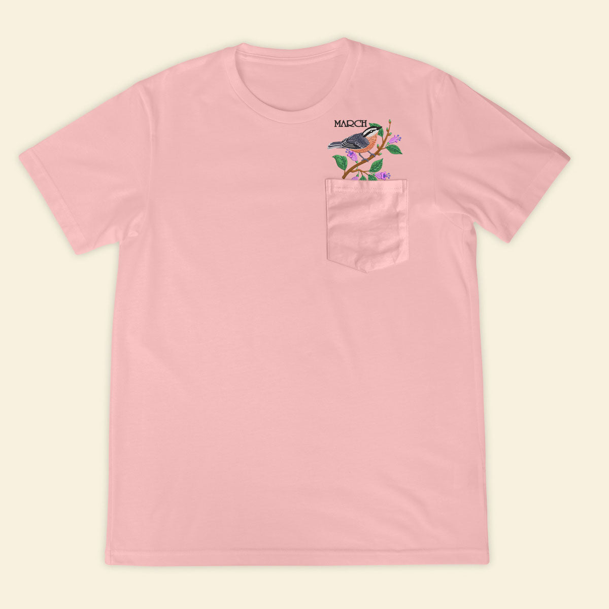 Embroidery Birthmonth March Bird Pocket T-shirt - Birthday Gift Tee 1689148775160.jpg