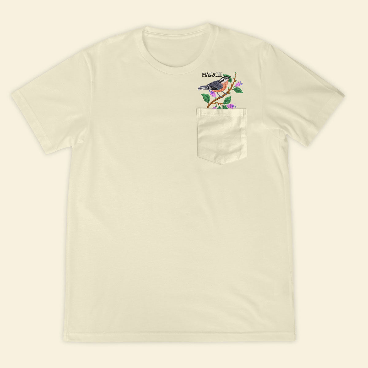 Embroidery Birthmonth March Bird Pocket T-shirt - Birthday Gift Tee 1689148775165.jpg