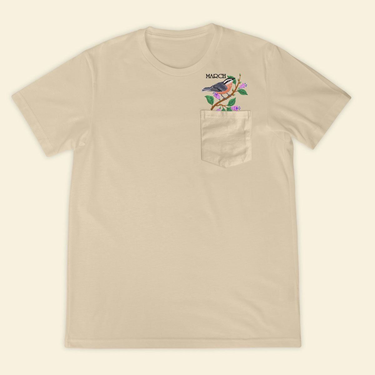 Embroidery Birthmonth March Bird Pocket T-shirt - Birthday Gift Tee 1689148775189.jpg