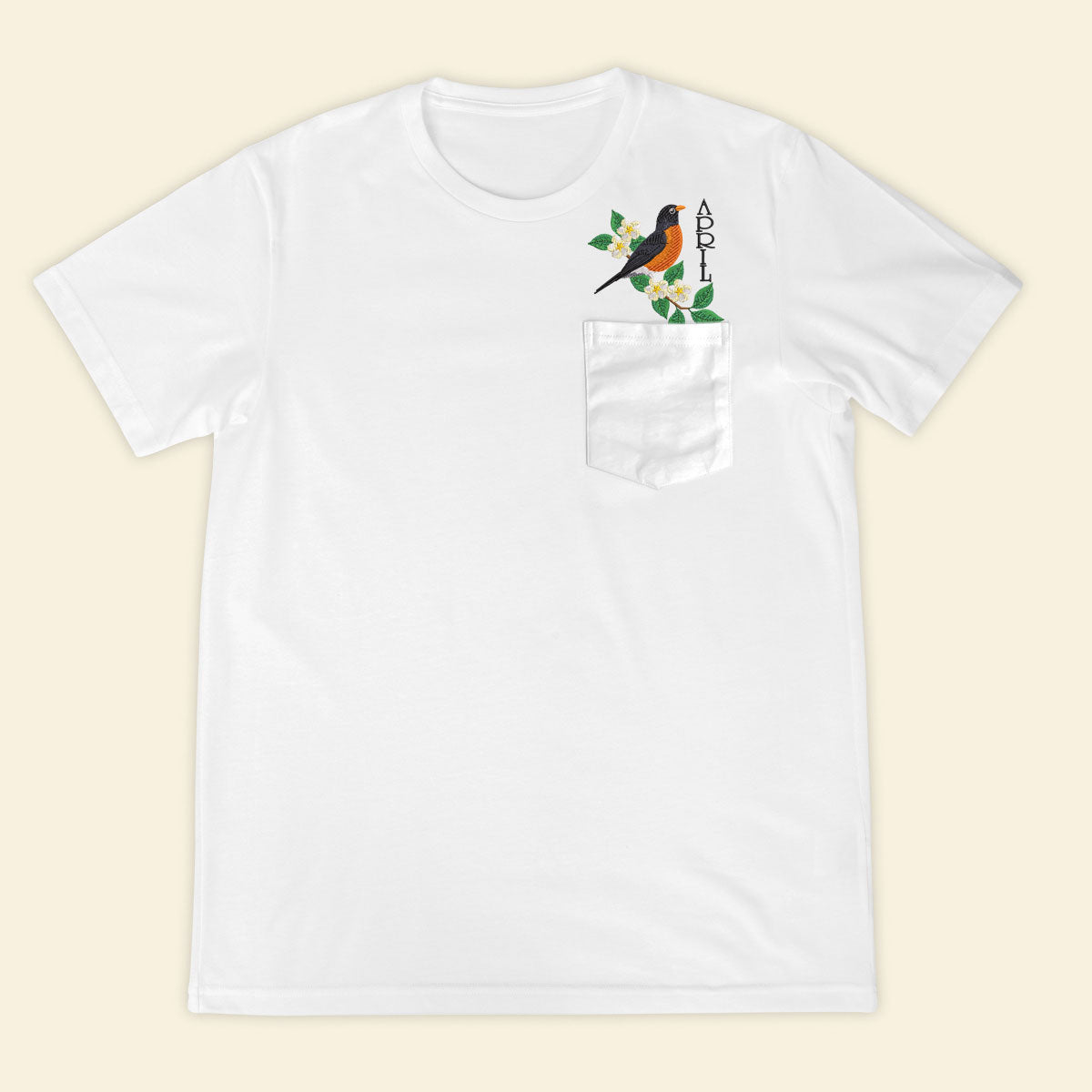 Embroidery Birthmonth April Bird Pocket T-shirt - Birthday Gift Tee 1689148992894.jpg