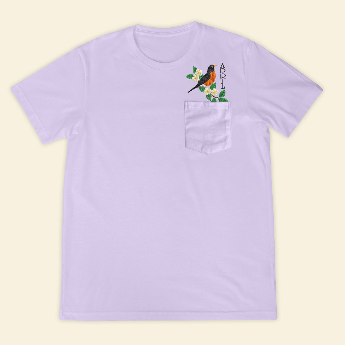 Embroidery Birthmonth April Bird Pocket T-shirt - Birthday Gift Tee 1689148992903.jpg