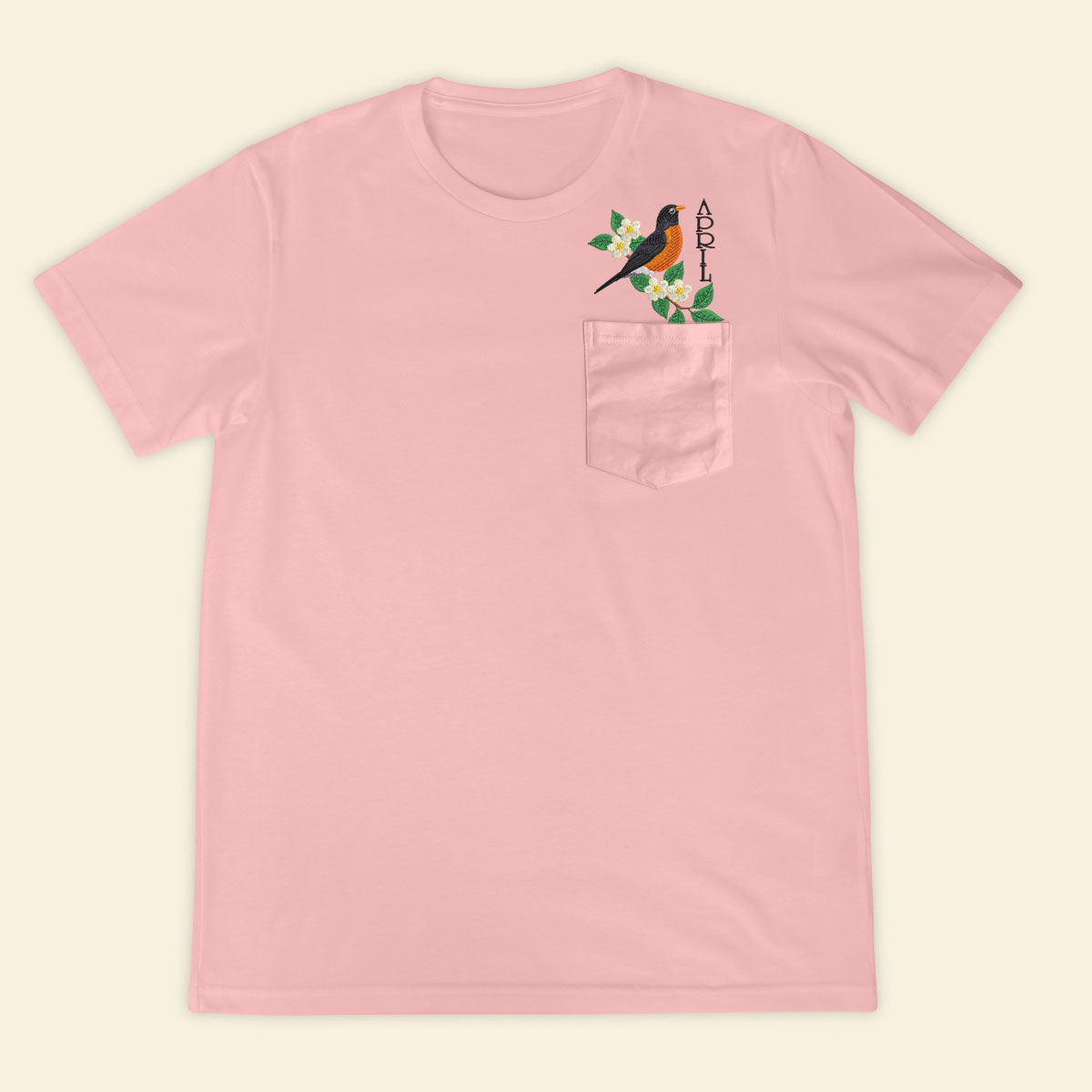 Embroidery Birthmonth April Bird Pocket T-shirt - Birthday Gift Tee 1689148992933.jpg