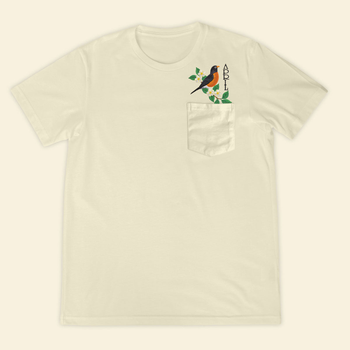 Embroidery Birthmonth April Bird Pocket T-shirt - Birthday Gift Tee 1689148992958.jpg
