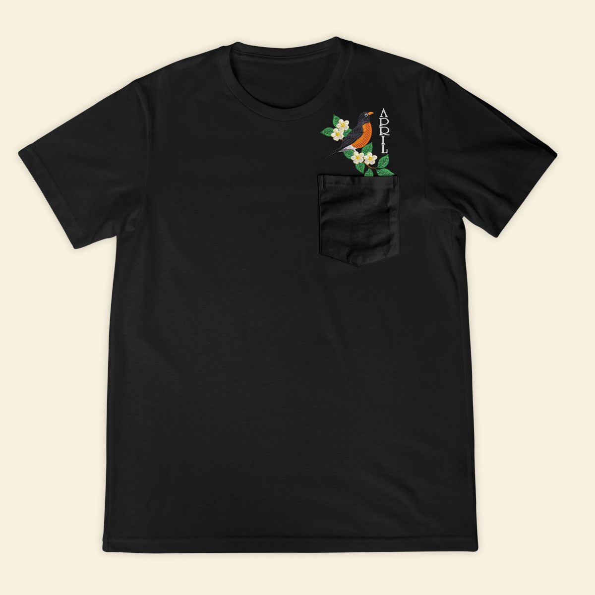 Embroidery Birthmonth April Bird Pocket T-shirt - Birthday Gift Tee 1689148992961.jpg