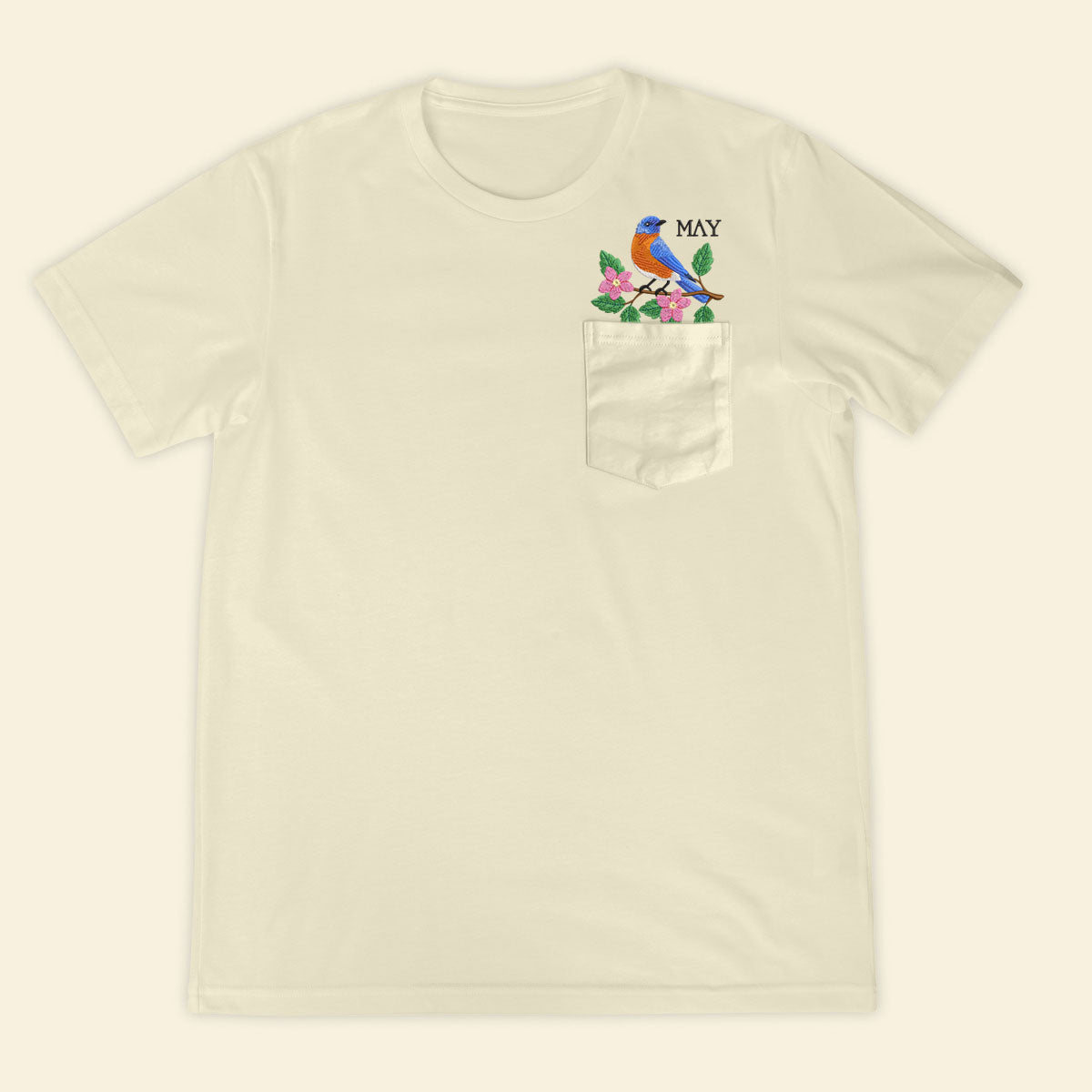 Embroidery Birthmonth May Bird Pocket T-shirt - Birthday Gift Tee 1689232083649.jpg