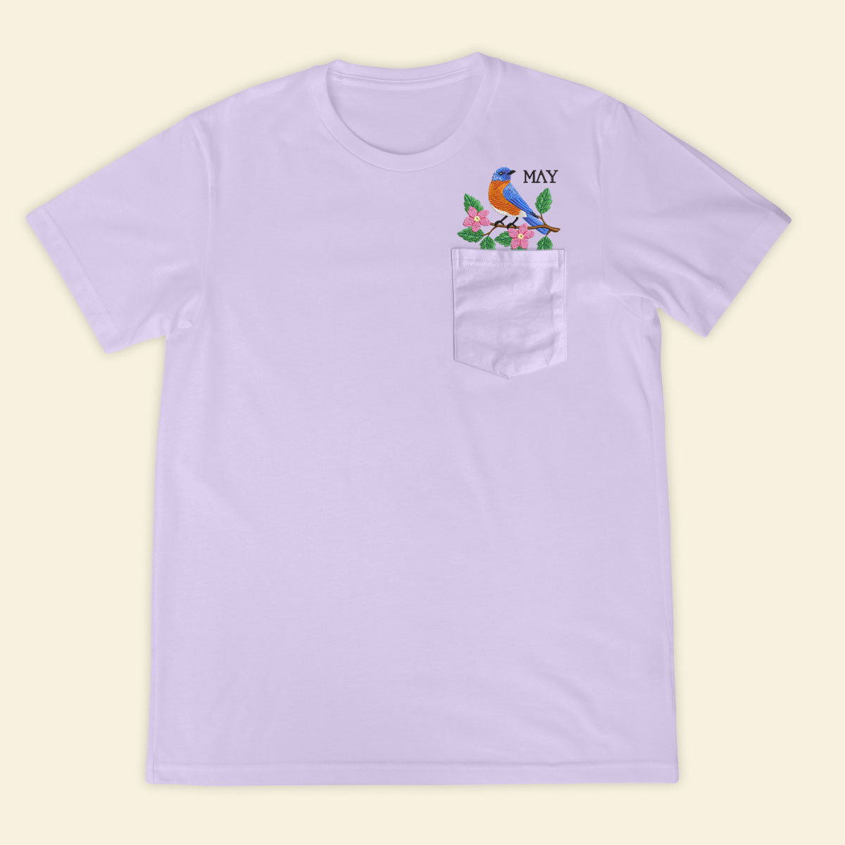 Embroidery Birthmonth May Bird Pocket T-shirt - Birthday Gift Tee 1689232083676.jpg