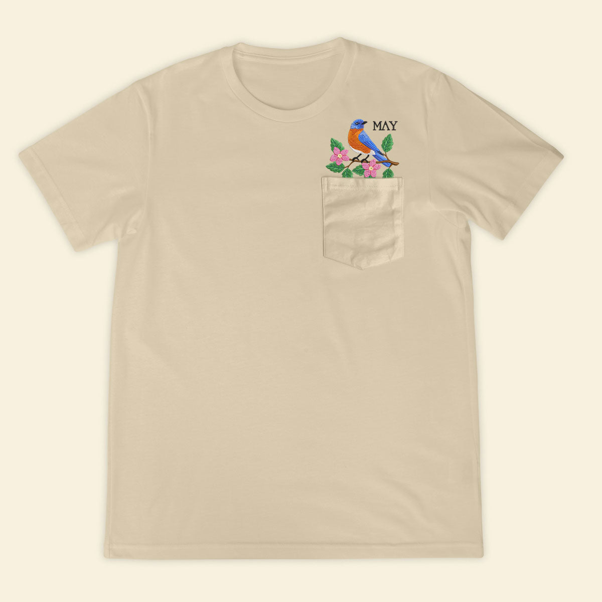 Embroidery Birthmonth May Bird Pocket T-shirt - Birthday Gift Tee 1689232083696.jpg