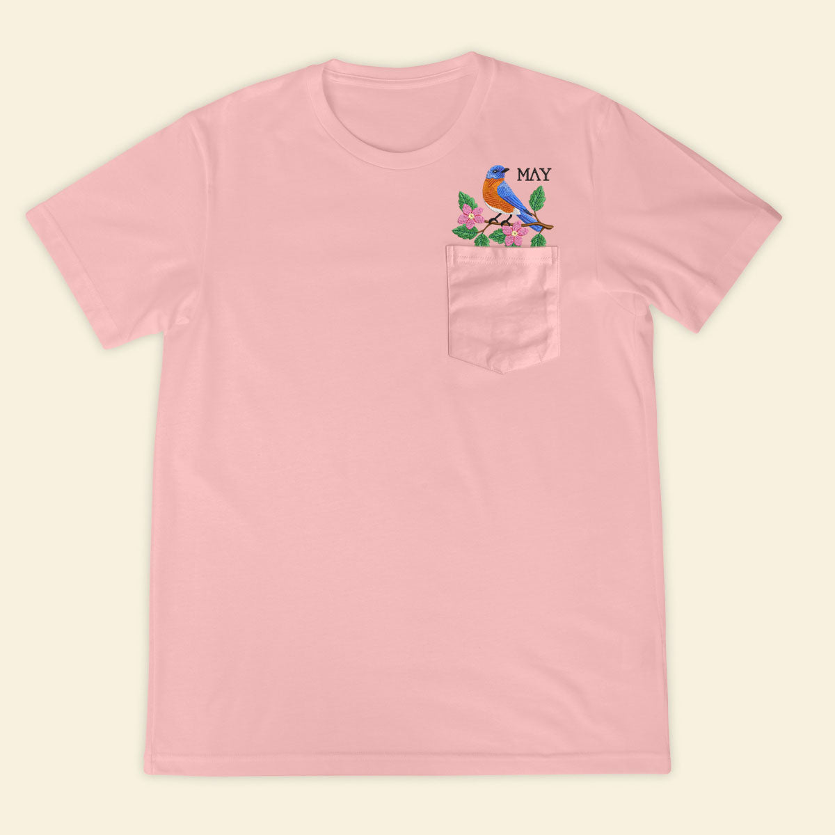 Embroidery Birthmonth May Bird Pocket T-shirt - Birthday Gift Tee 1689232083706.jpg