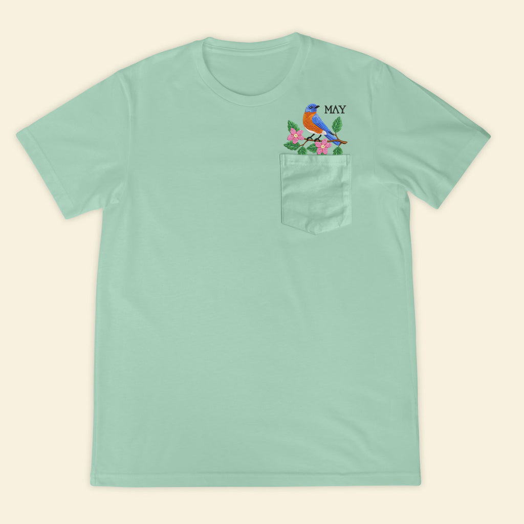 Embroidery Birthmonth May Bird Pocket T-shirt - Birthday Gift Tee 1689232083719.jpg
