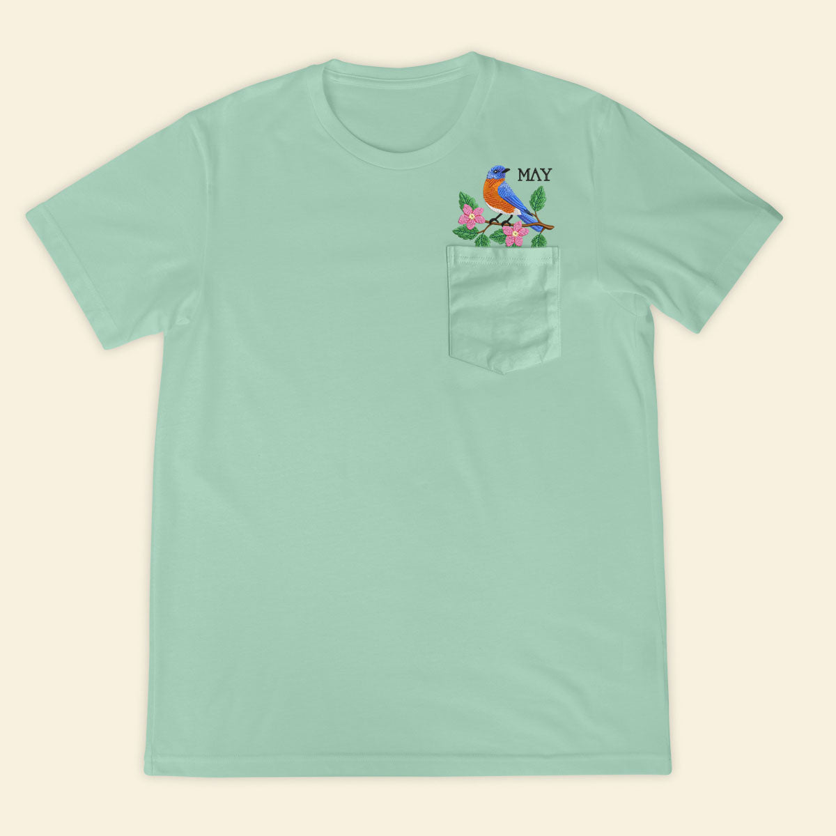 Embroidery Birthmonth May Bird Pocket T-shirt - Birthday Gift Tee 1689232083719.jpg