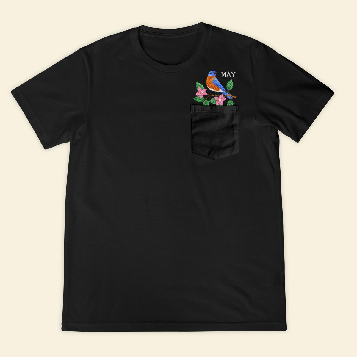 Embroidery Birthmonth May Bird Pocket T-shirt - Birthday Gift Tee 1689232083761.jpg