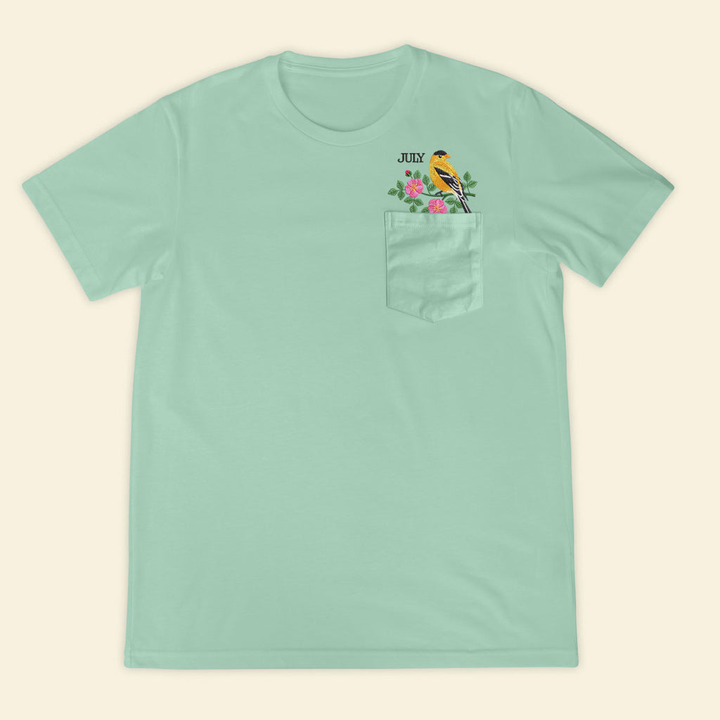 Embroidery Birthmonth July Bird Pocket T-shirt - Birthday Gift Tee 1689232842465.jpg