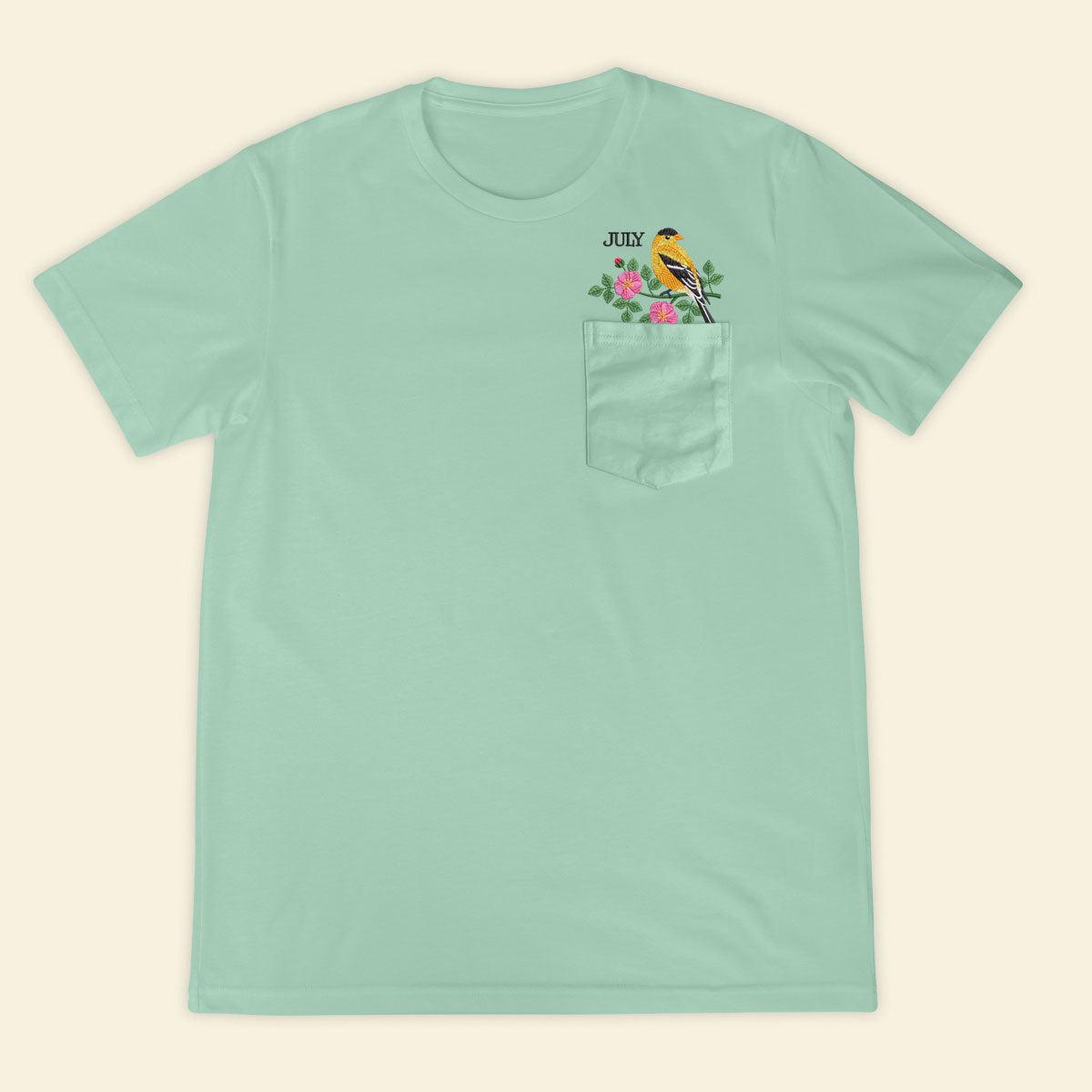 Embroidery Birthmonth July Bird Pocket T-shirt - Birthday Gift Tee 1689232842465.jpg