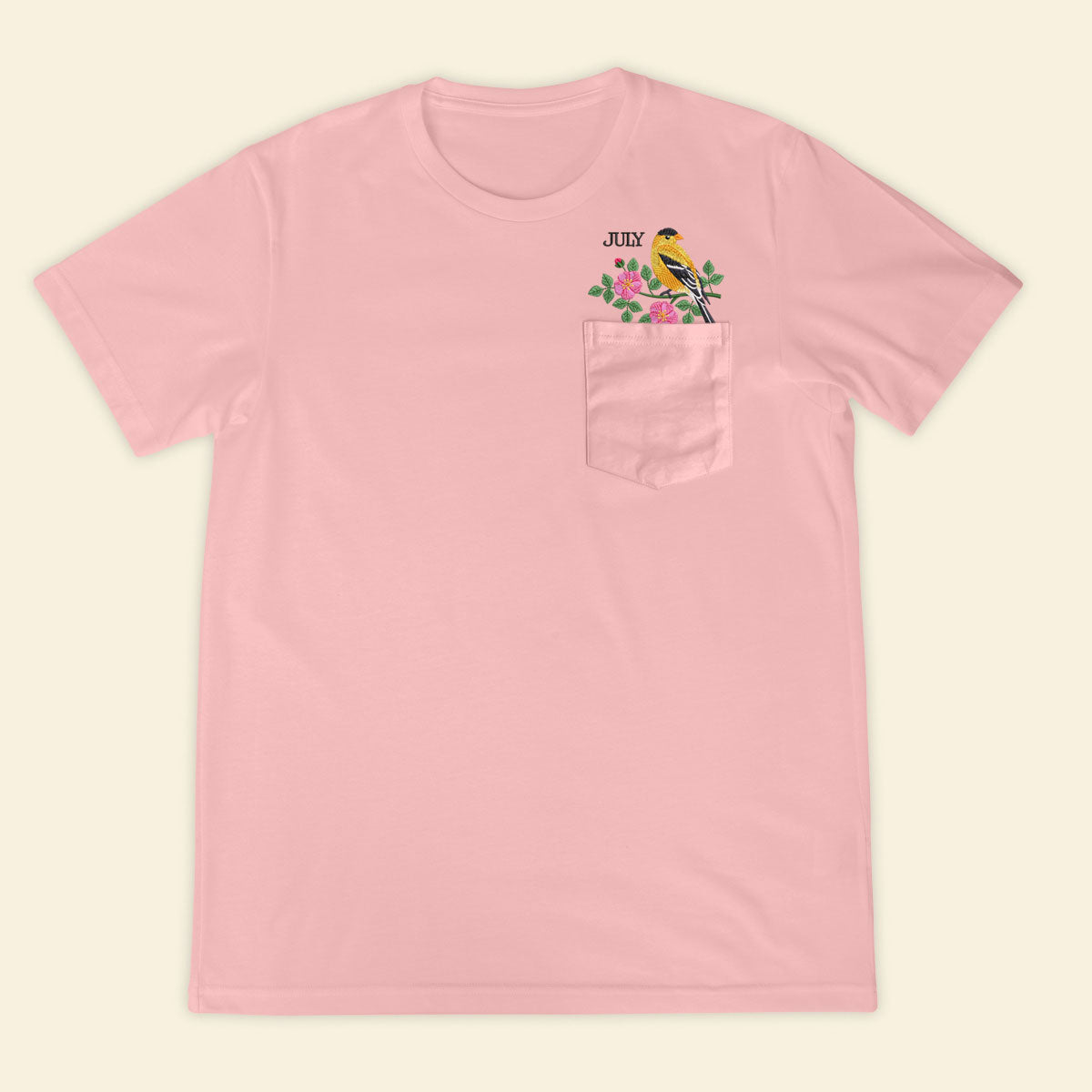 Embroidery Birthmonth July Bird Pocket T-shirt - Birthday Gift Tee 1689232842495.jpg