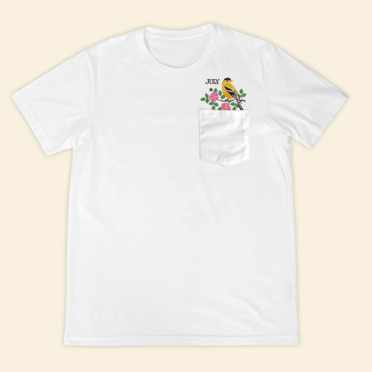 Embroidery Birthmonth July Bird Pocket T-shirt - Birthday Gift Tee 1689232842525.jpg