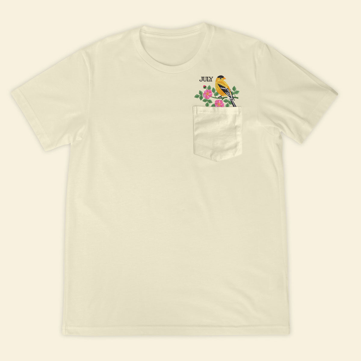 Embroidery Birthmonth July Bird Pocket T-shirt - Birthday Gift Tee 1689232842528.jpg