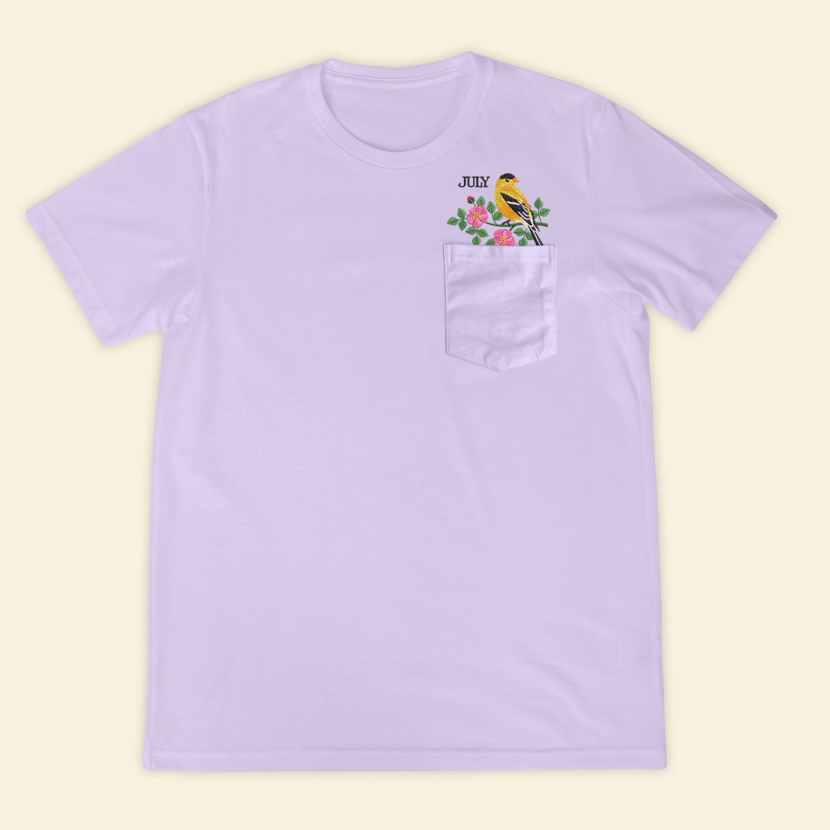 Embroidery Birthmonth July Bird Pocket T-shirt - Birthday Gift Tee 1689232842580.jpg