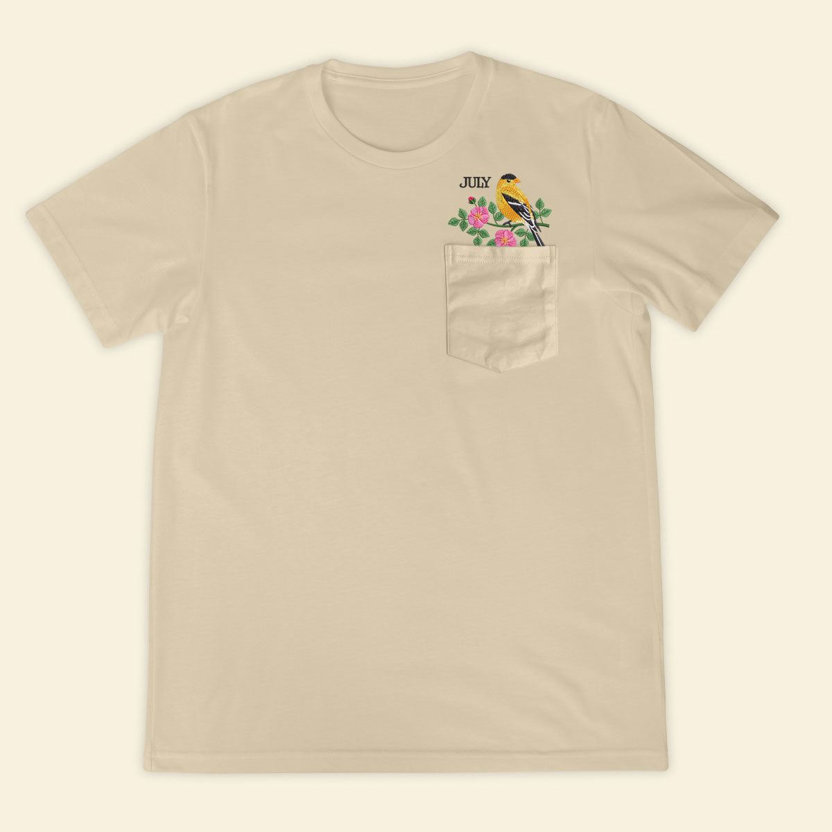 Embroidery Birthmonth July Bird Pocket T-shirt - Birthday Gift Tee 1689232842609.jpg