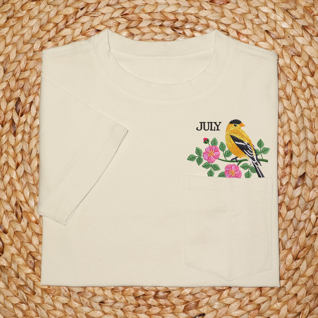 Embroidery Birthmonth July Bird Pocket T-shirt - Birthday Gift Tee 1689232842636.jpg