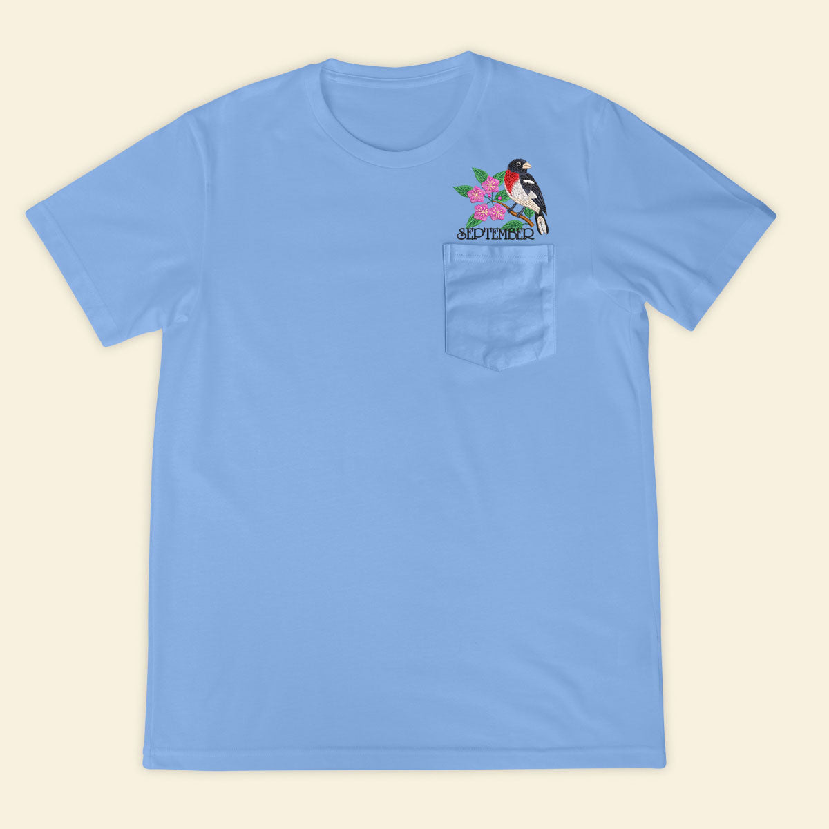 Embroidery Birthmonth September Bird Pocket T-shirt - Birthday Gift Tee 1689233150370.jpg