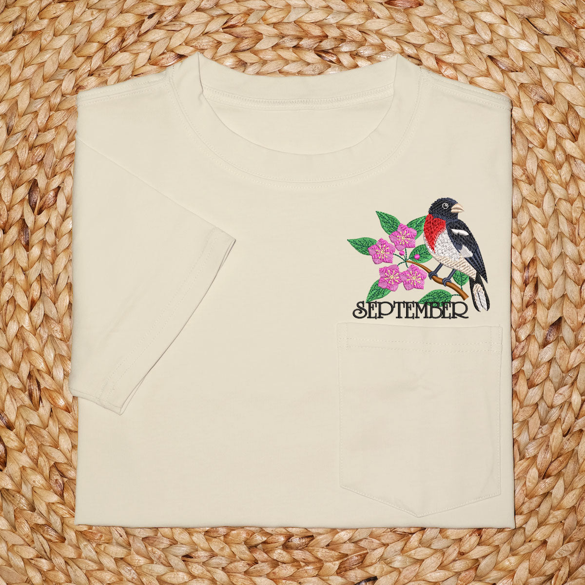 Embroidery Birthmonth September Bird Pocket T-shirt - Birthday Gift Tee 1689233150482.jpg