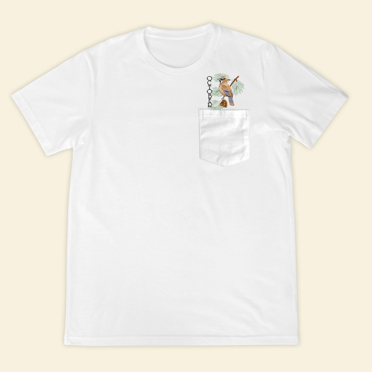 Embroidery Birthmonth October Bird Pocket T-shirt - Birthday Gift Tee 1689233903932.jpg