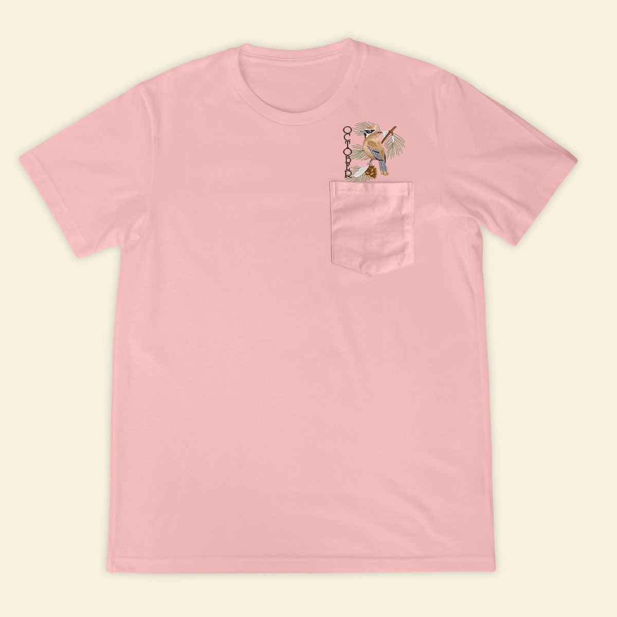 Embroidery Birthmonth October Bird Pocket T-shirt - Birthday Gift Tee 1689233903949.jpg