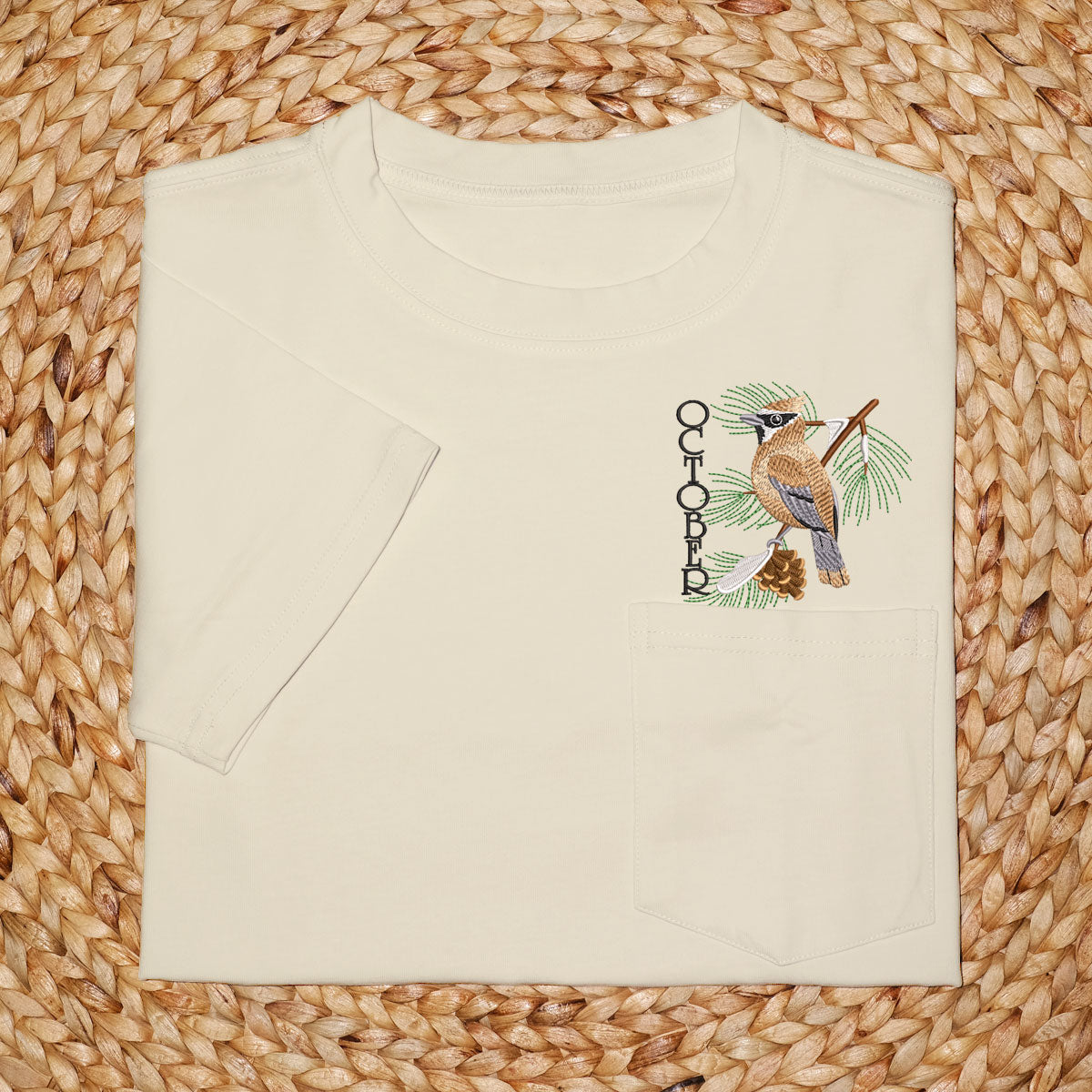 Embroidery Birthmonth October Bird Pocket T-shirt - Birthday Gift Tee 1689233904163.jpg
