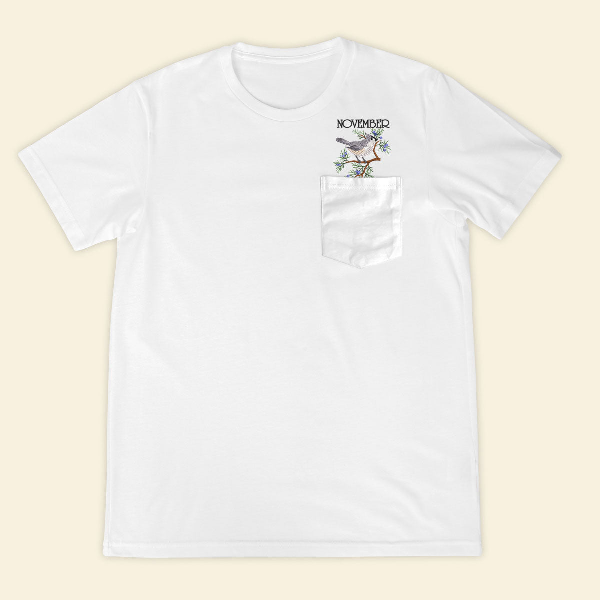 Embroidery Birthmonth November Bird Pocket T-shirt - Birthday Gift Tee 1689233998859.jpg