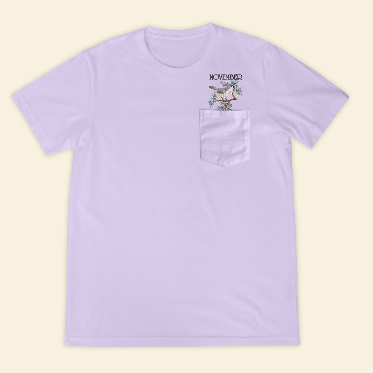 Embroidery Birthmonth November Bird Pocket T-shirt - Birthday Gift Tee 1689233998905.jpg