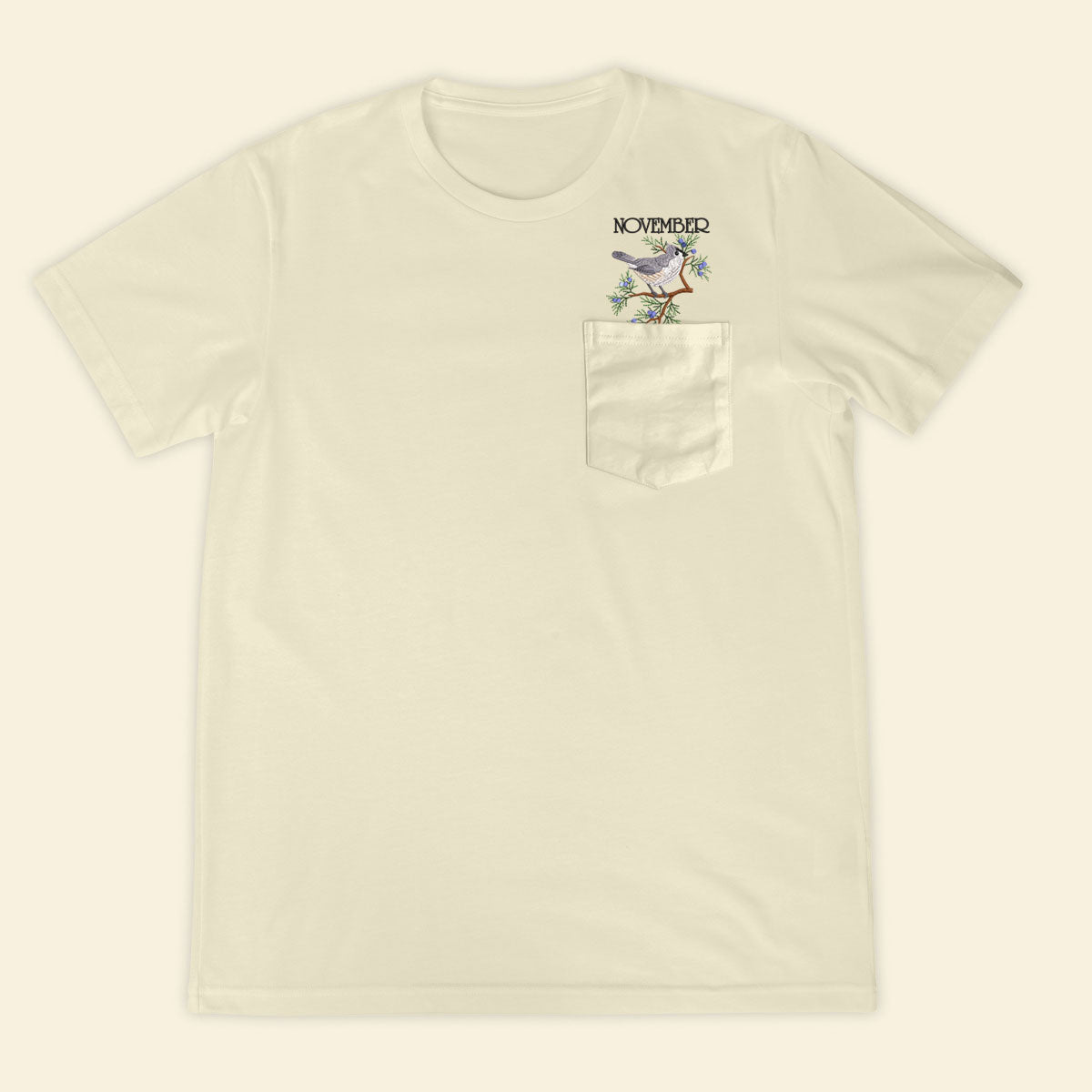 Embroidery Birthmonth November Bird Pocket T-shirt - Birthday Gift Tee 1689233998908.jpg