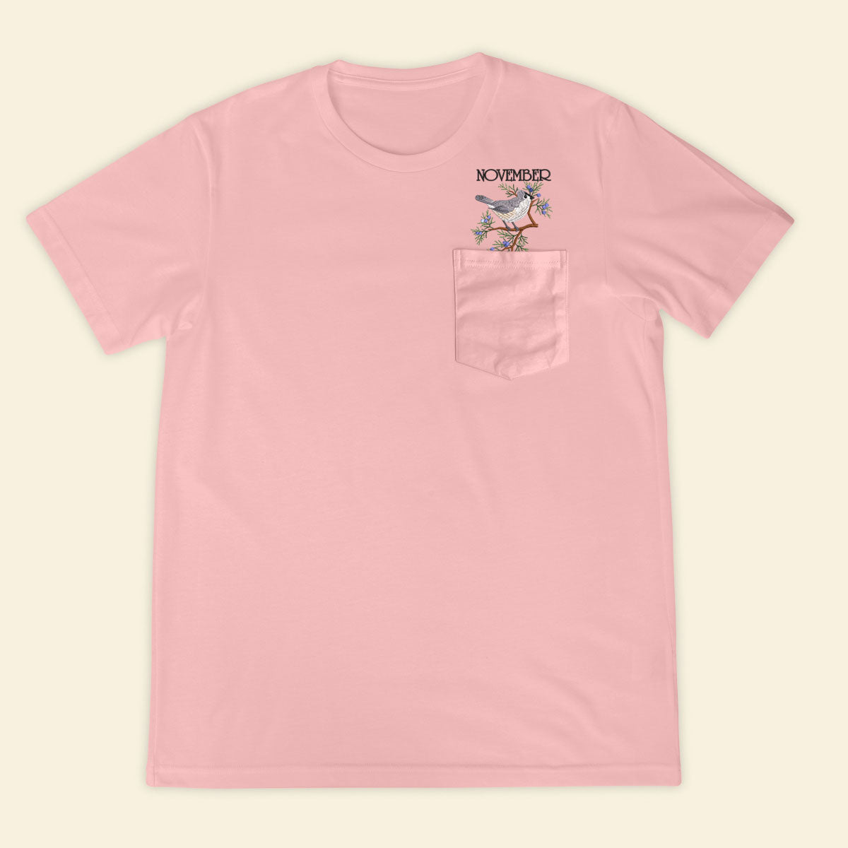 Embroidery Birthmonth November Bird Pocket T-shirt - Birthday Gift Tee 1689233998927.jpg
