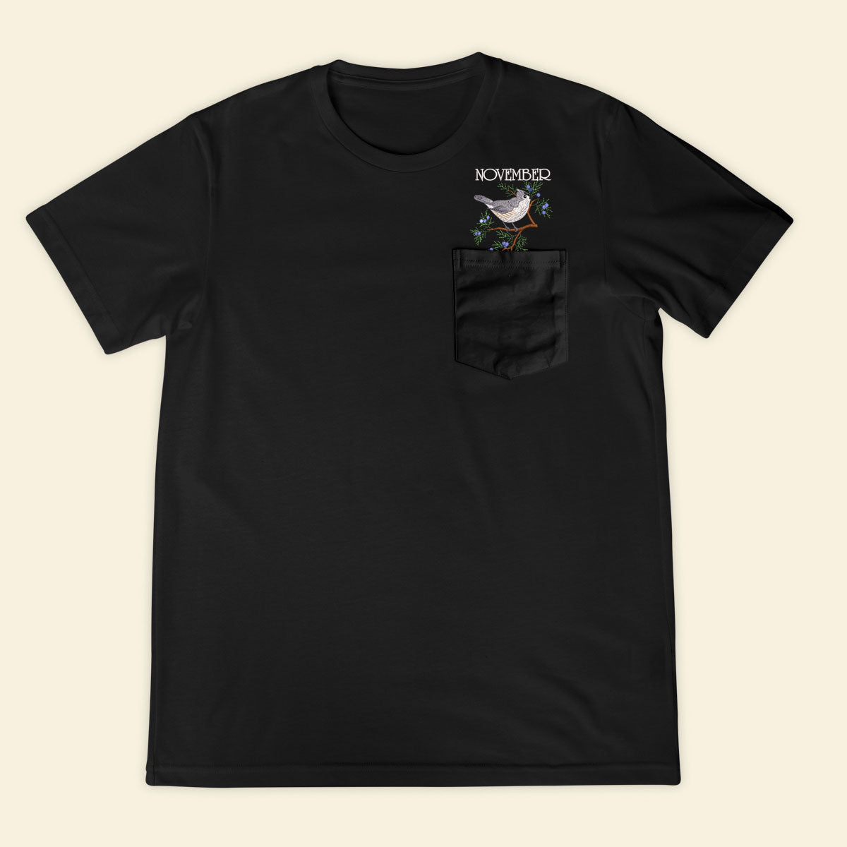 Embroidery Birthmonth November Bird Pocket T-shirt - Birthday Gift Tee 1689234071589.jpg