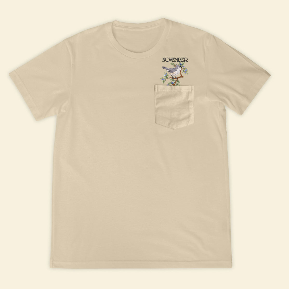 Embroidery Birthmonth November Bird Pocket T-shirt - Birthday Gift Tee 1689234071606.jpg